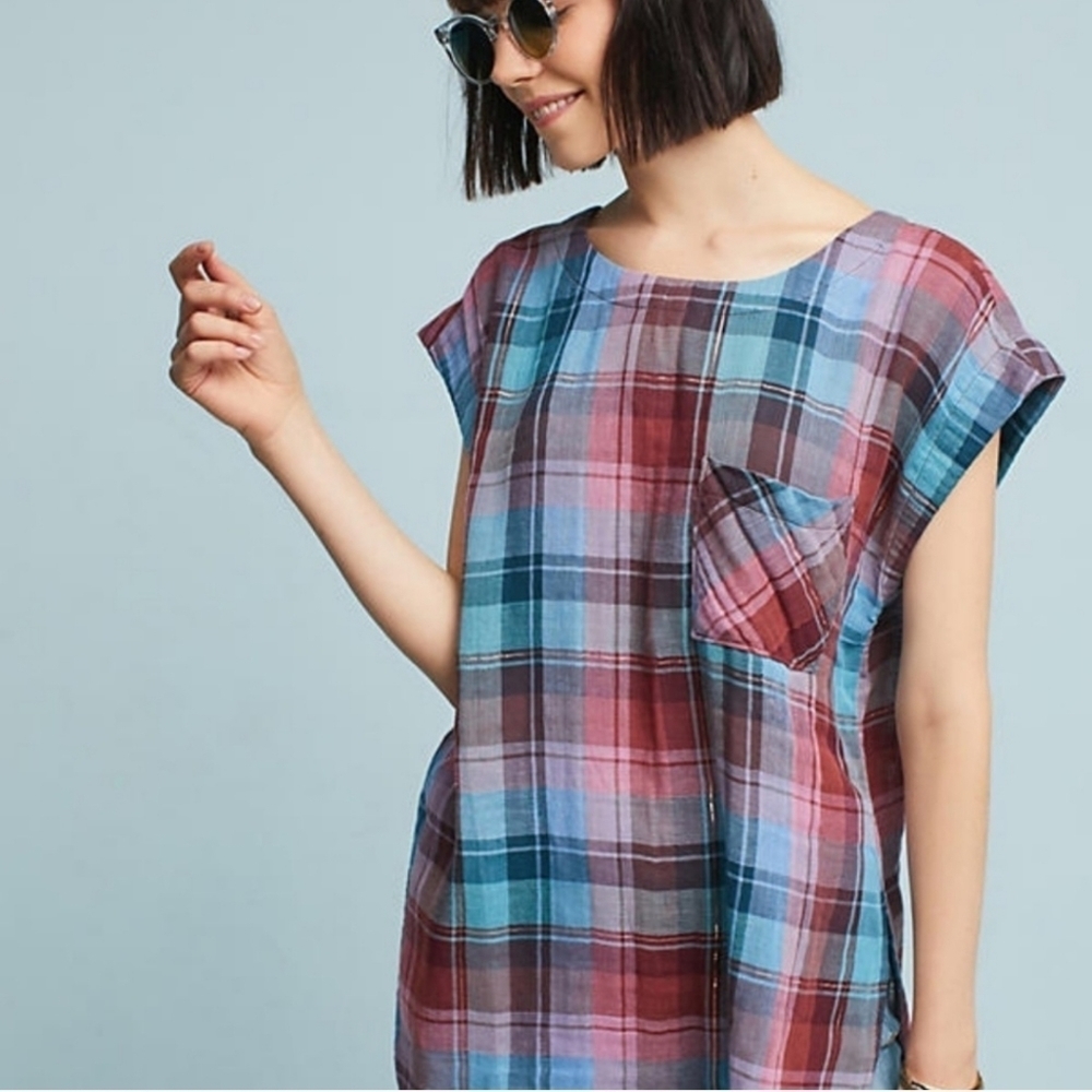 Akemi + Kin (Anthropologie) , Cap Sleeve Doublecloth Plaid Tunic, Size XS.